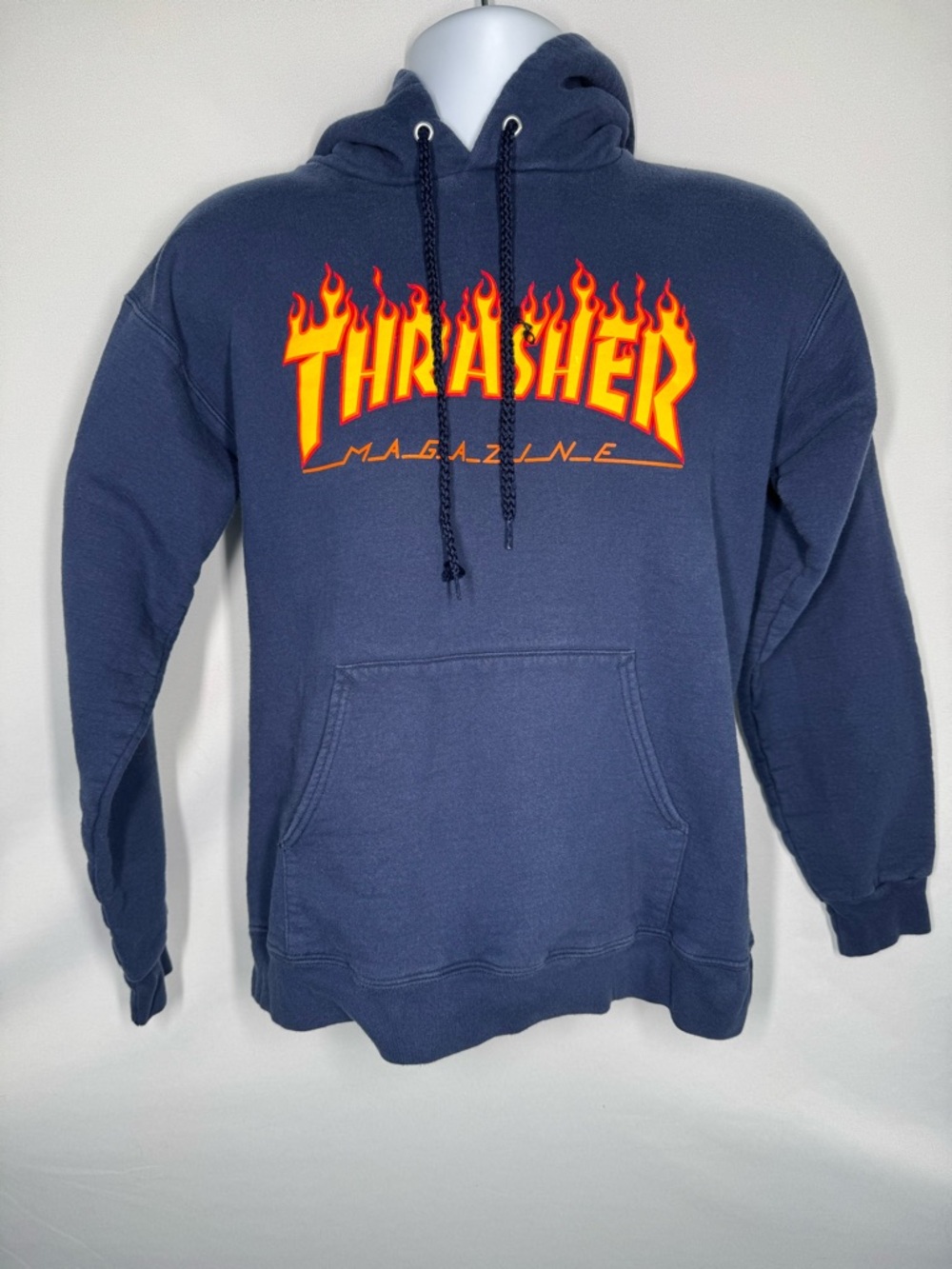 ❤️3/$30 Thrasher Magazine Flame Logo Pullover Hoodie - Navy Blue Size S(34-36)
